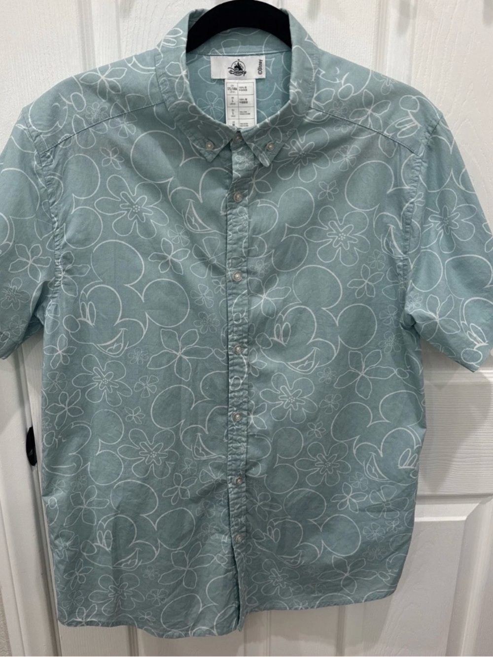 Disney Parks Mickey Mouse Hawaiian Button Aloha Aqua Camp Shirt Mens Size Medium